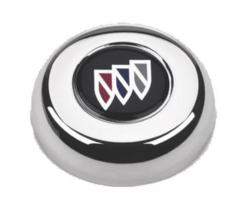 Grant Products 5631 Horn Button; Compatibility - Grant Classic And Challenger Series Steering Wheels  Finish - Chrome Plated  Color - Silver  Material - Steel  Logo Design - Buick Emblem On Black  Installation Type - Adhesive/ Snap-On