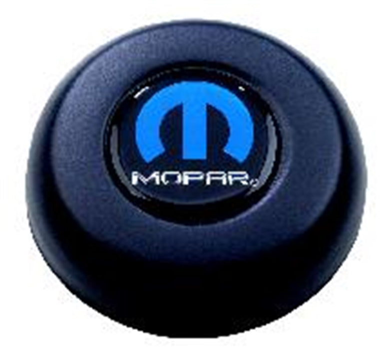 Grant Products 5790 Horn Button; Compatibility - Grant Classic And Challenger Series Steering Wheels  Finish - Matte  Color - Black  Material - Plastic  Logo Design - White/ Blue Mopar Emblem On Black  Installation Type - Adhesive/ Snap-On
