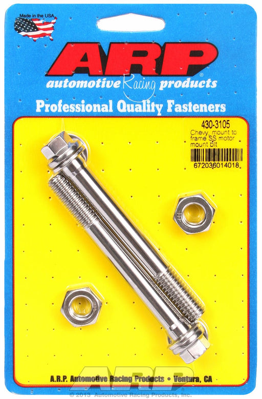 ARP Fasteners 430-3105 Motor Mount Bolt; Engine Compatibility - Chevrolet V6/ V8  Head Type - Hex  Finish - Polished  Color - Silver  Material - Stainless Steel  Mount Location - Frame  Includes Washers - Yes