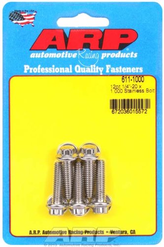 ARP Fasteners 611-1000 Bolt; Type - Standard  Thread Size - 1/4 Inch-20  Head Type - 12-Point  Under Head Length - Standard - 1 Inch  Socket Size - 5/16 Inch  Finish - Polished  Color - Silver  Material - Stainless Steel  Quantity - Pack of 5