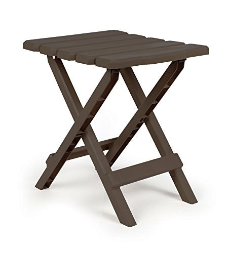 Camco Adirondack Table 51882 Height (IN) - 15 Inch  Shape - Rectangular  Length (IN) - 12 Inch  Width (IN) - 14 Inch  Weight Capacity - 30 Pounds  Foldable - Yes  Color - Brown  Material - Plastic