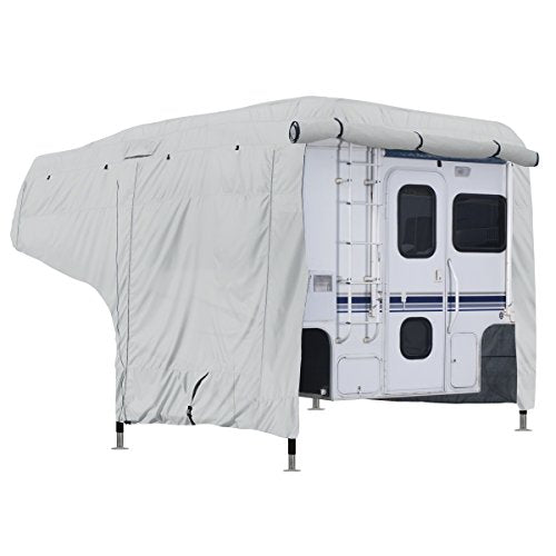 Classic Accessories PermaPRO (TM) RV Cover 80-258-141001-00 Compatibility - Pickup Campers  Length - 8 To 10 Feet  Protection Type - All Weather Protection  Color - Gray  Material - Polypropylene  Includes Storage Bag - Yes  Quantity - Single