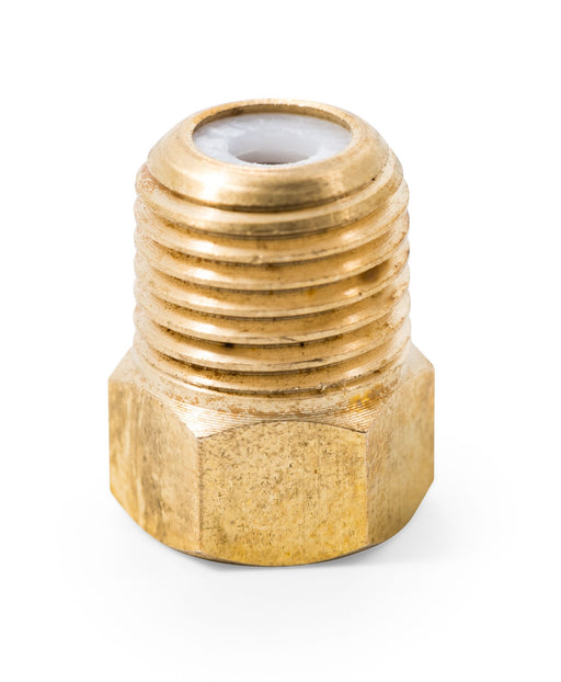 Camco  Propane Hose Connector 59954 End Size1 - 1/4 Inch NPT  End Type1 - Female Threads  End Size2 - 1/4 Inch NPT  End Type2 - Male Threads  Material - Brass  With Shut Off - No