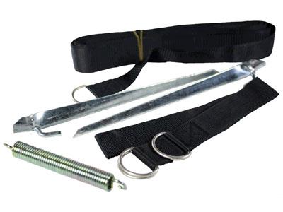 CP Products  Awning Tie Down 87049 Compatibility - Awning Up To 25 Feet  Includes Corkscrew Anchor - No  Includes Spring - Yes  Includes Strap - Yes  Includes Storage Tube - No
