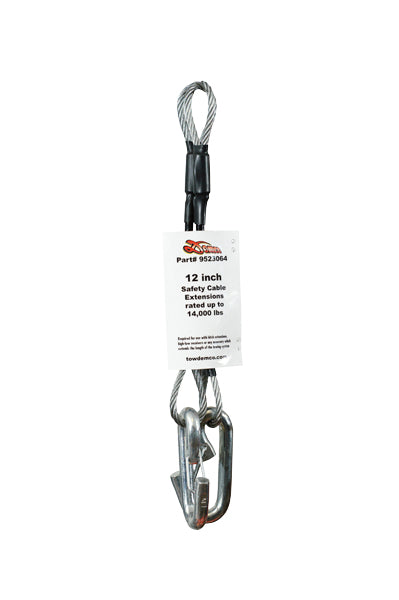 Demco RV 9523064 Trailer Safety Cable; Load Rating (LB) - 7000 Pounds  Length (IN) - 12 Inch  Color - Black  Material - Steel  Chain End Type - Hook And Eye  Quantity - Set Of 2