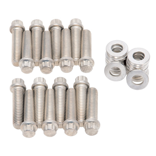 Edelbrock 8564 Intake Manifold Bolt; Engine Compatibility - Chevrolet Big Block 6.7L-8.2L/ 396-502 Cubic Inch  Bolt Head Style - Hex Head  Thread Size - 3/8 Inch-16  Finish - Cadmium Plated  Material - Steel  Includes Washer - Yes
