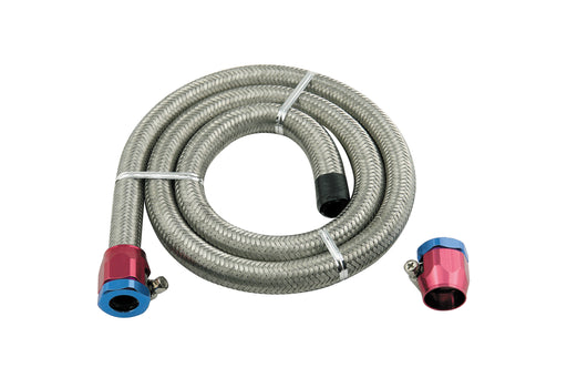Mr. Gasket 1526 Fuel Hose; Inside Diameter (IN) - 3/8 Inch (-6 AN)  Length (FT) - 3 Feet  Color - Silver  Material - Stainless Steel Braided
