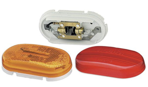 Grote Industries 45262 Side Marker Light; Housing Color - White  Quantity - Single  Mounting Location - Universal Surface Mount  Lens Color - Red  Includes Wiring Harness - No  Shape - Oval  Bulb Type - Incandescent
