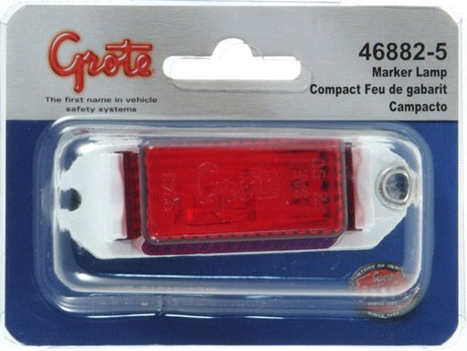 Grote  Side Marker Light 46882-5 Housing Color - White  Quantity - Single  Mounting Location - Universal Surface Mount  Lens Color - Red  Includes Wiring Harness - Yes  Shape - Rectangle  Bulb Type - Incandescent