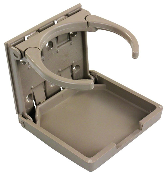 JR Products 45623 Cup Holder; Mount Location - Flush Mount  Adjustable - Yes  Color - Tan  Material - ABS Plastic