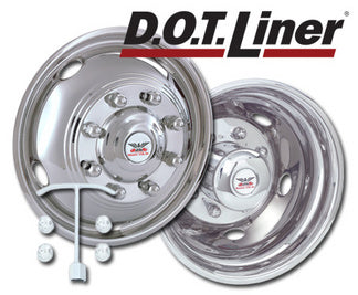 Phoenix USA D.O.T.Liner Wheel Simulator GD816 Wheel Size - 16 Inch - 8 Lug  Wheel Type - Dual Rear Wheel  Location - Front And Rear  Finish - Polished  Material - Stainless Steel  Installation Type - Bolt-On  Quantity - Set Of 4