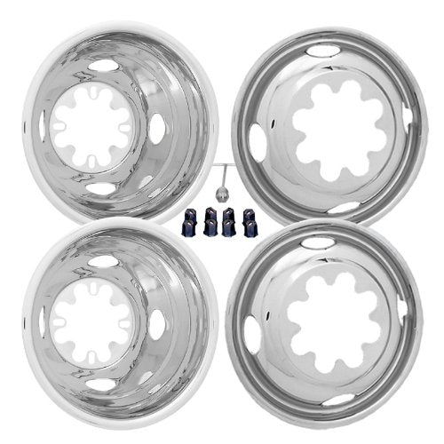 Phoenix USA D.O.T.Liner Wheel Simulator SLG116 Wheel Size - 16 Inch - 8 Lug  Wheel Type - Dual Rear Wheel  Location - Front And Rear  Finish - Polished  Material - Stainless Steel  Installation Type - Bolt-On  Quantity - Set Of 4
