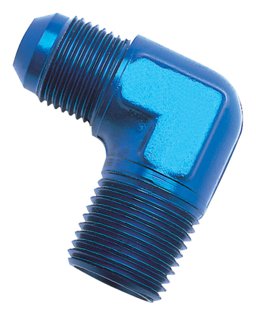 Russell Automotive 660830 Adapter Fitting; Fitting Type - Elbow  End Type1 - Male Threads  End Size1 - 3/8 Inch (-6 AN)  End Type2 - Male Threads  End Size2 - 1/8 Inch NPT  Fitting Angle - 90 Degree  Finish - Anodized  Color - Blue  Material - Aluminum