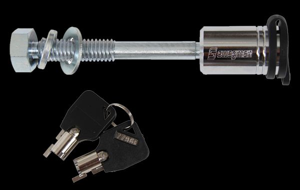 Swagman 64029 Trailer Hitch Pin; Includes Key Lock - Yes  Compatibility - Class I/ II Hitches  Type - Barbell  Diameter (IN) - 1/2 Inch  Includes Clip - No  Includes Dust Cover - Yes  Finish - Chrome Plated  Quantity - Single