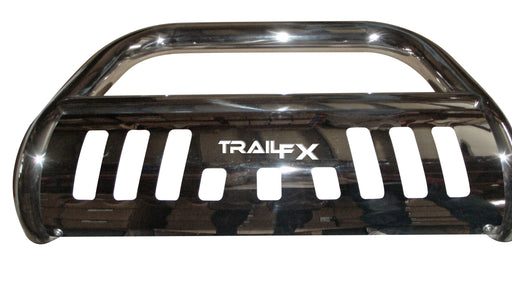 TrailFX B0031S Bull Bar TFX Bull Bars; Type - Round  Color/ Finish - Polished  Material - Steel  Tubing Diameter (IN) - 3 Inch  With Light Mounts - Yes  With Lights - No  With Light Bar - No  Maximum Light Size (IN) - 6-1/2 Inch  With Skid Plate - Yes