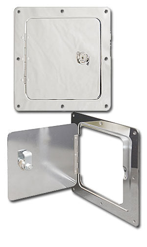 Ultra-Fab Products 48-979010 Access Door; Door Size (IN) - 5 Inch Length X 5 Inch Width  Overall Size (IN) - 13 Inch Length X 12 Inch Width  Finish - Chrome Plated  Color - Silver  Material - Stainless Steel  Lockable - Yes  Drilling Required - No
