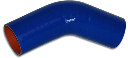 Vibrant Performance 2752B Intercooler Hose Coupling; Diameter (IN) - 2-1/2 Inch  Type - 45 Degree Elbow  Bend Radius (IN) - 4 Inch  Length (IN) - 4-1/2 Inch Leg  Color - Blue  Material - 4 Ply Reinforced Silicone