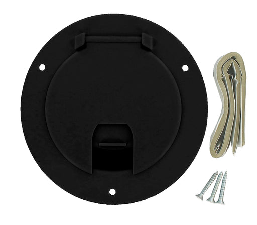 Valterra Cable Hatch Access Door A10-2135BKVP Door Size (IN) - 3-1/2 Inch  Overall Size (IN) - 5.2 Inch X 2.6 Inch  Color - Black  Material - Plastic  Lockable - No  Drilling Required - No